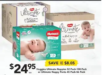 Drakes Huggies Ultimate Nappies 52 Pack-108 Pack or Ultimate Nappy Pants 45 Pack - 56 Pack offer