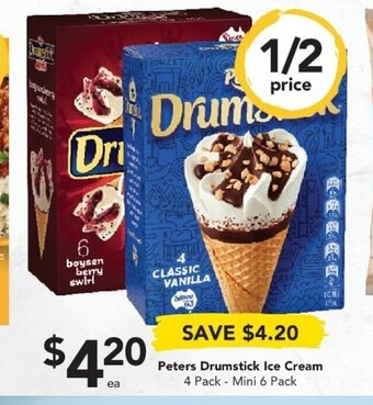 Drakes Peters Drumsticks Ice Cream 4 Pack - Mini 6 pack offer