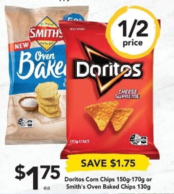 Drakes Doritos Corn Chips 150g-170g or Smith's Oven Baked Chips 130g offer