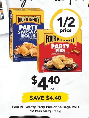 Drakes Four N Twenty Party Pies or Sausage Rolls 12 Pack offer