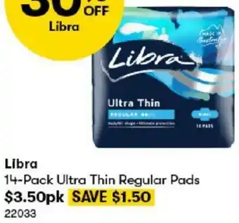 BIG W Libra 14-Pack Ultra Thin Regular Pads offer