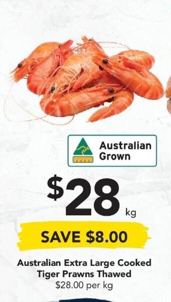 Drakes Australian Extra Large Cooked Tiger Prawns Thawed offer