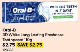 BIG W Oral-B 3D White Long Lasting Freshness Toothpaste 110g offer