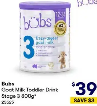 BIG W Bubs Goat Milk Toddler Drink Stage 3 800g offer