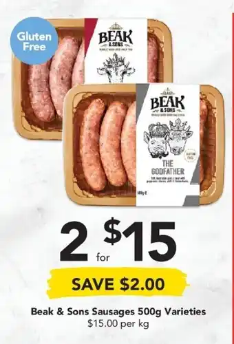 Drakes Beak & Sons Sausages 500g Varieties offer