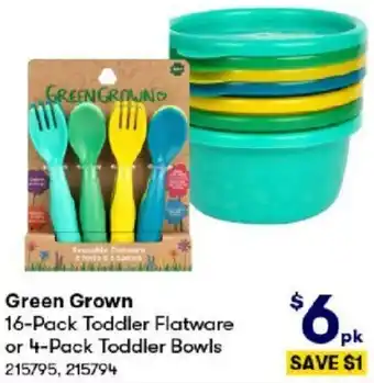 BIG W Green Grown 16-Pack Toddler Flatware or 4-Pack Toddler Bowls offer