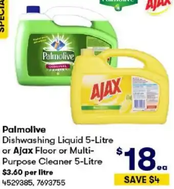 BIG W Palmolive Dishwashing Liquid 5-Litre or Ajax Floor or Multi-Purpose Cleaner 5-Litre offer