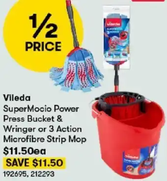 BIG W Vileda SuperMocio Power Press Bucket & Wringer or 3 Action Microfibre Strip Mop offer