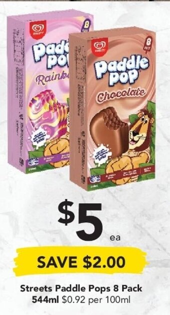 Drakes Streets Paddle pops 8 Pack 544ml offer