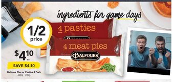 Drakes Balfours Pies or Pasties 4 Pack 600g-700g offer