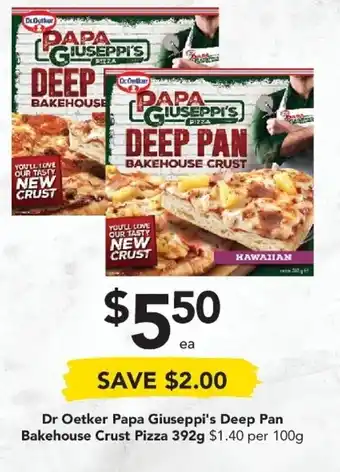 Drakes Dr Oetker Papa Giuseppi's Deep Pan bakehouse Crust Pizza 392g offer