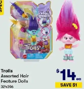 BIG W Trolls Assorted Hair Feature Dolls offer