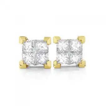 18ct gold diamond invisible set stud earrings