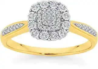 Angus & Coote 9ct two tone gold diamond cushion shaped ring offer