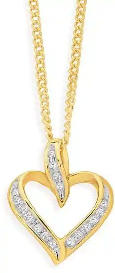 Angus & Coote 9ct gold diamond open heart pendant offer