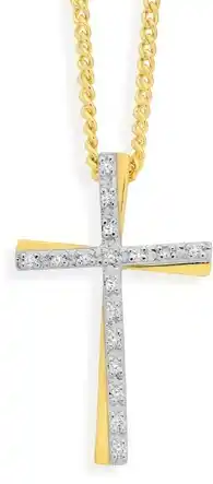 Angus & Coote 9ct gold diamond cross pendant offer