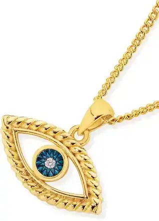 9ct gold and blue rhodium diamond evil eye twist frame pendant