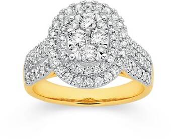 Angus & Coote 9ct gold diamond two tone limited edition oval cluster ring offer