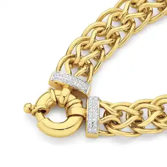 Angus & Coote 9ct gold 20cm solid diamond set bolt ring bracelet offer