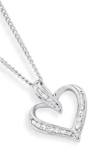 Angus & Coote 9ct white gold diamond open heart pendant offer