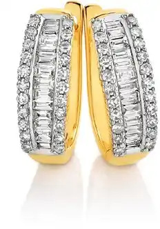 9ct gold diamond three row hoop earrings