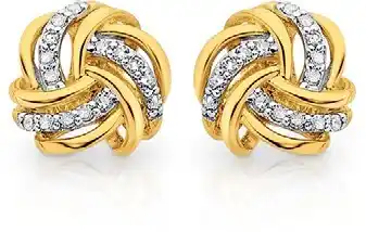 Angus & Coote 9ct gold diamond knot stud earrings offer