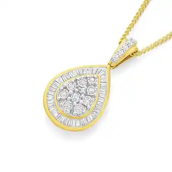 Angus & Coote 9ct gold diamond pear shape pendant offer