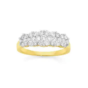 9ct gold diamond multi cluster ring