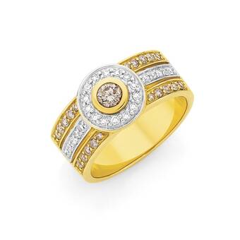 Angus & Coote 9ct gold white & champagne diamonds dress ring offer