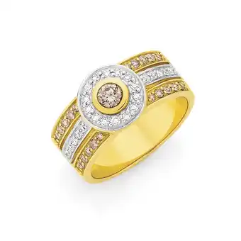 9ct gold white & champagne diamonds dress ring