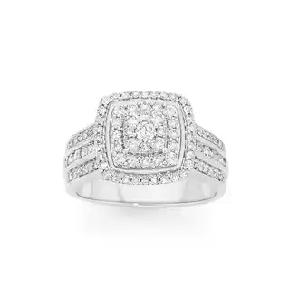 Angus & Coote 9ct white gold diamond cushion cluster ring offer