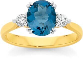 Angus & Coote 9ct gold london blue topaz diamond ring offer