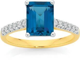 Angus & Coote 9ct gold london blue topaz diamond ring offer