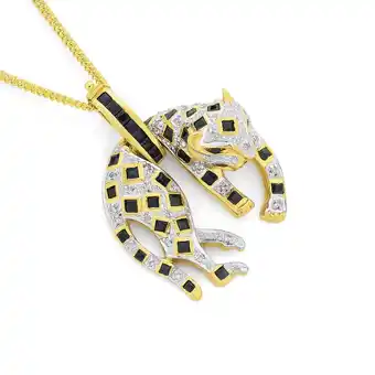 Angus & Coote 9ct gold sapphire diamond leopard enhancer pendant offer