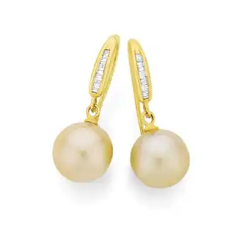 9ct gold cultured south sea pearl diamond hook earrings