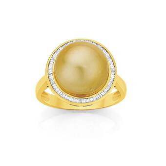 Angus & Coote 9ct gold cultured south sea pearl diamond ring offer