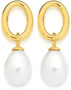 9ct gold cultured fresh water pearl drop stud earrings