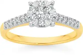 Angus & Coote 9ct gold diamond round cluster ring offer