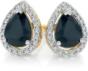 9ct gold sapphire & diamond pear halo stud earrings