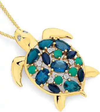 Angus & Coote 9ct gold multi gemstone & diamond turtle pendant offer