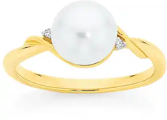 Angus & Coote 9ct gold cultured freshwater pearl & diamond ring offer