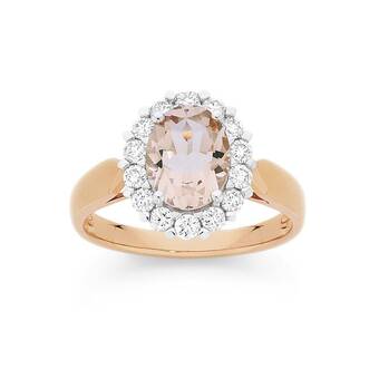 Angus & Coote 9ct rose gold morganite diamond ring offer