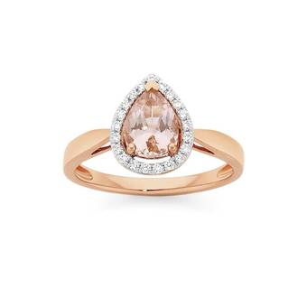 Angus & Coote 9ct rose gold morganite & diamond ring offer