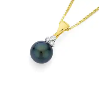 Angus & Coote 9ct gold cultured tahitian pearl & diamond pendant offer