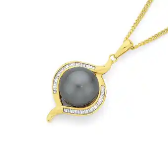 Angus & Coote 9ct gold cultured tahitian pearl diamond pendant offer