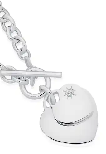 Angus & Coote Silver double heart fob bracelet with cubic zirconia offer