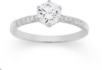Angus & Coote Sterling silver cubic zirconia solitaire claw set band ring offer