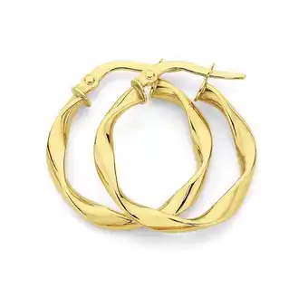 9ct gold 15mm ribbon twist hoop earrings
