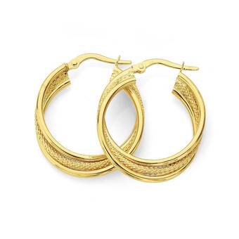 Angus & Coote 9ct gold 15mm triple hoop earrings offer