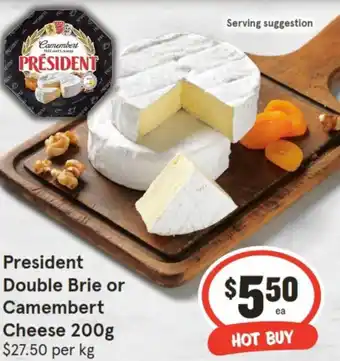 IGA President Double Brie or Camembert Cheese 200g offer